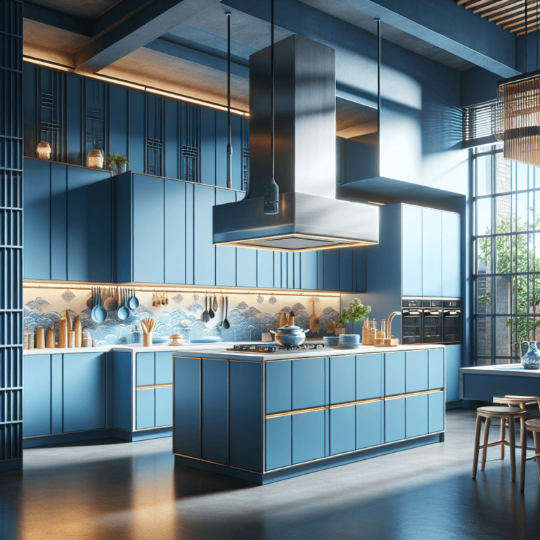 blaue Küche im asiatischen Stil-Duisburg