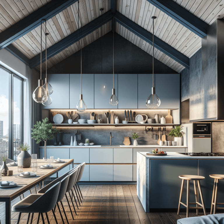 blaugraue Küche für Dachschräge-Duisburg