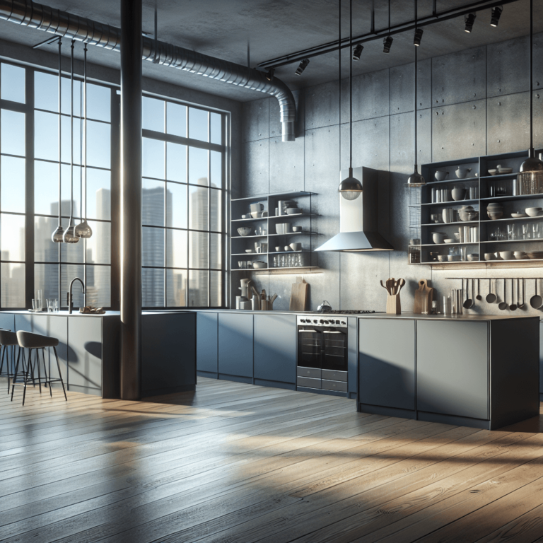 blaugraue Küche im Loftstil-Duisburg