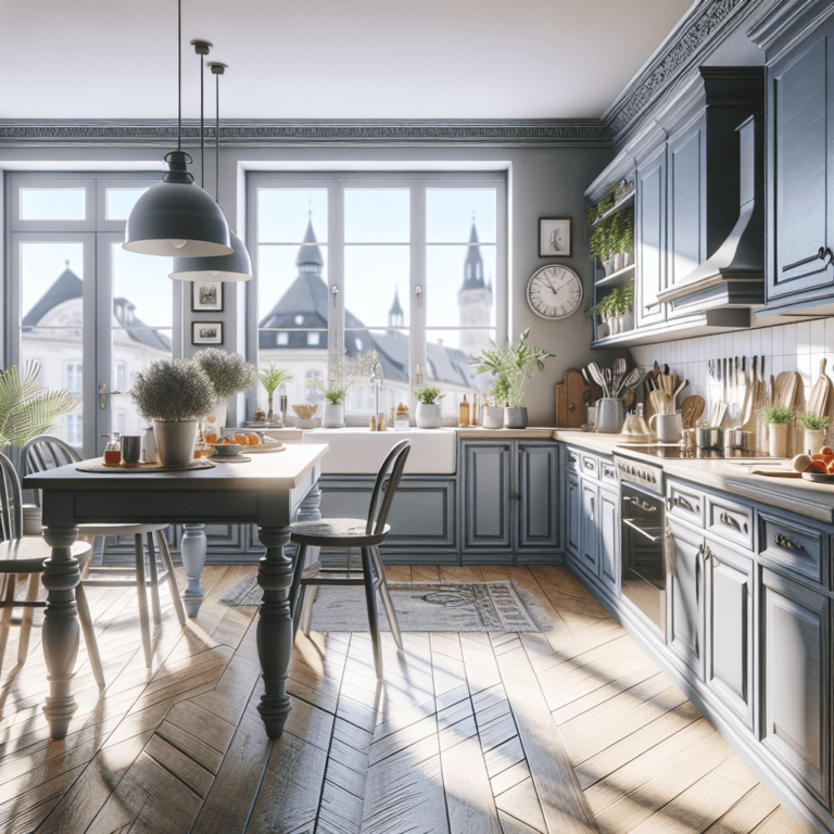 blaugraue Küche im Shabby Chic Stil-Duisburg