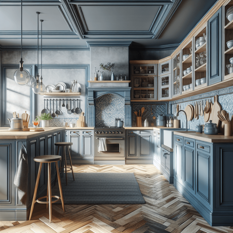 blaugraue Küche im Vintage Chic Stil-Duisburg