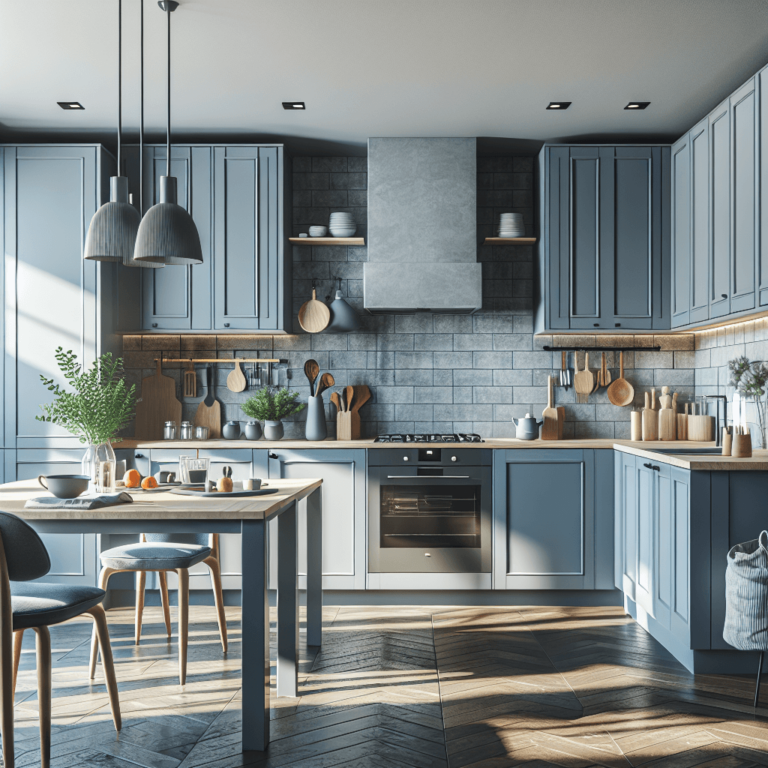 blaugraue Küche im skandinavischen Stil-Duisburg