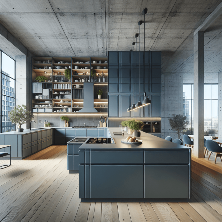 blaugraue Küche in U-Form-Duisburg