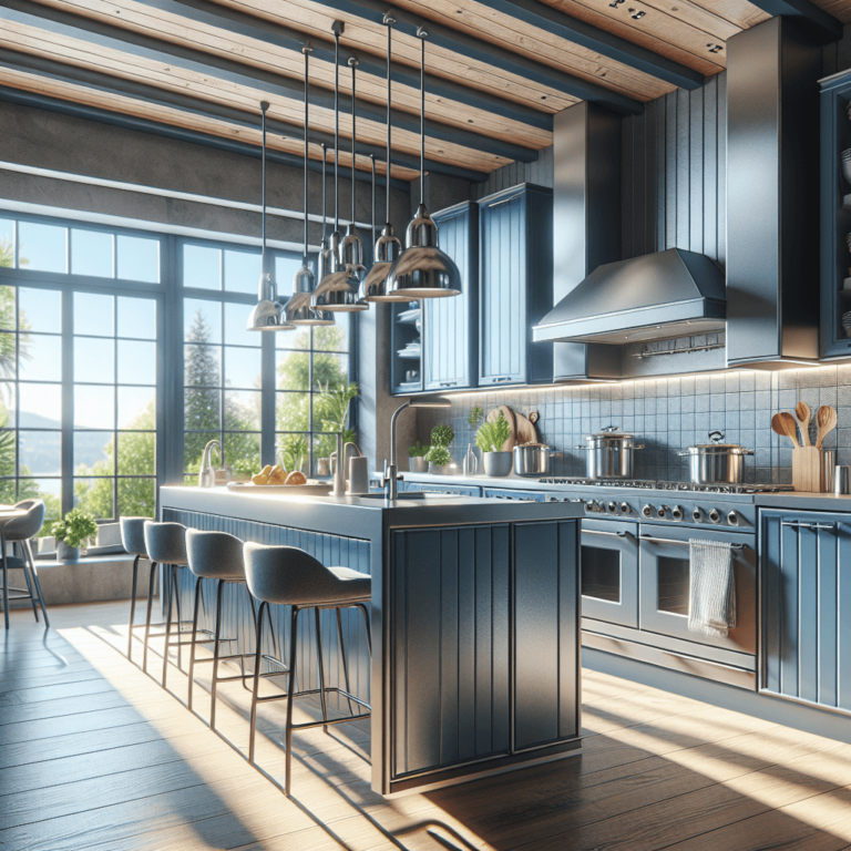 blaugraue Küche mit Stahlakzenten-Duisburg