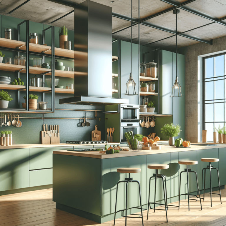 grüne Küche mit Stahlakzenten-Duisburg